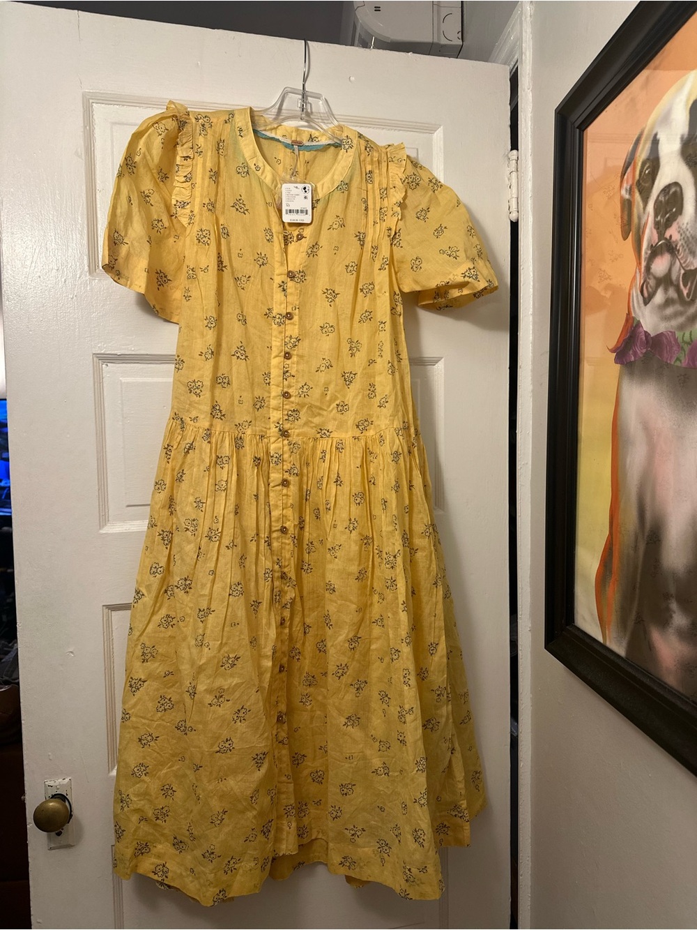 Free People Sunny Yellow Floral Button-Front Midi Dress